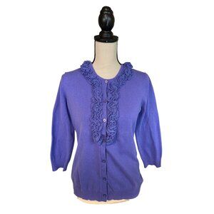 Isaac Mizrahi Womens Cardigan Small Sweater Purple Ruffle 3/4 Sleeve Cottagecore